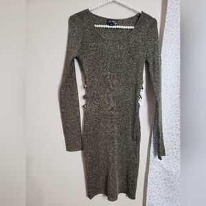 Say What? Shimmering Metallic Long Sleeve Dress L